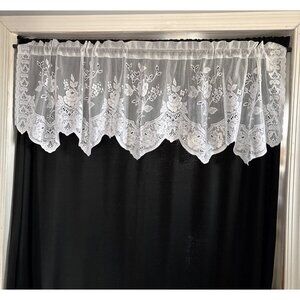 Lace Window Valance Floral Scalloped Pattern 54" W x 17" L White Curtains
